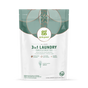 A white pouch of grab green 3 in 1 Laundry Detergent Pods - Vetiver, with green and gold accents, delivers 24 loads with its concentrated formula, mineral and bio-based ingredients, built-in stain remover, and eco-friendly features.