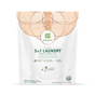 A white bag of grab green 3 in 1 Laundry Detergent Pods - Gardenia features 60 loads, natural ingredients, and symbols for stain remover power, brightening, and no harsh chemicals.