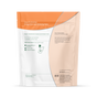 Back of a grab green Automatic Dishwasher Detergent Pods - Tangerine with Lemongrass pouch, featuring instructions, safety info, ingredients, and branding on a white and orange background for spot-free dishes and effective grease removal.