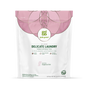 A white and pink bag of grab green Delicate Laundry Detergent Pods, fragrance free, for 60 loads. Eco-friendly packaging notes gentle cleaning, odor removal, stain-fighting power, HE compatibility, and no chlorine or dyes.