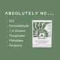A package of Good Juju Body & Home Laundry Detergent Sheets sits on a green background with text reading “ABSOLUTELY NO...” and listing: SLS, Formaldehyde, 1,4 dioxane, Phosphates, Phthalates, Parabens.
