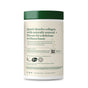 A white container with a dark green lid labeled Great Lakes Wellness Bovine Collagen Peptides Powder, made from grass-fed collagen and natural flavors, features wellness info, directions, ingredients, and social media tags on the back.