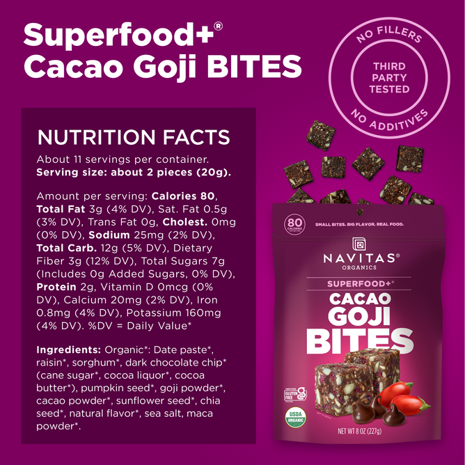 Navitas Organics Superfood+ Cacao Goji BITES | Grove Collaborative