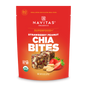 A red pouch of Navitas Organics Superfood+ Strawberry Peanut Chia BITES, featuring images of strawberry, peanut, and chia bites on the front, with product details and nutritional highlights for these superfood snacks.