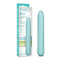 A light blue Blush Gaia Eco multispeed vibe stands next to its box, showcasing it as the world’s first sustainably made vibrator, crafted from eco-friendly and body-safe materials.