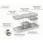 The Caraway Glass Airtight Container Set includes 13 pieces: three sizes of clear, non-toxic glass containers with lids, a storage organizer tray, two stainless steel measuring cups, and a scoop for easy pantry organization.