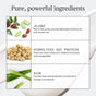 A graphic shows three key ingredients—jojoba seeds and leaves, soybeans, and aloe vera—in Ursa Major’s Go Easy Conditioner, which revitalizes hair for hydration, smoothness, strength, manageability, and volume.