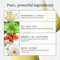 A chart features Golden Hour Body Serum by Ursa Major, highlighting meadowsweet extract, bee balm leaf, organic sea buckthorn, and daisy extract with their skin benefits to enhance your glow and daily skin care—shown next to their images.