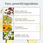 A graphic for Ursa Major’s Golden Hour Dry Oil highlights beech seed oil, electric daisy, calendula, and crambe seed oil—natural ingredients that lock in moisture and replenish skin and hair. Oil bubbles float in the background.