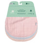 Green Sprouts 100% Certified Organic Cotton Muslin Burp Cloths, available in pink, white, and blue, are hypoallergenic and packaged in an eco-friendly green paper wrapper.