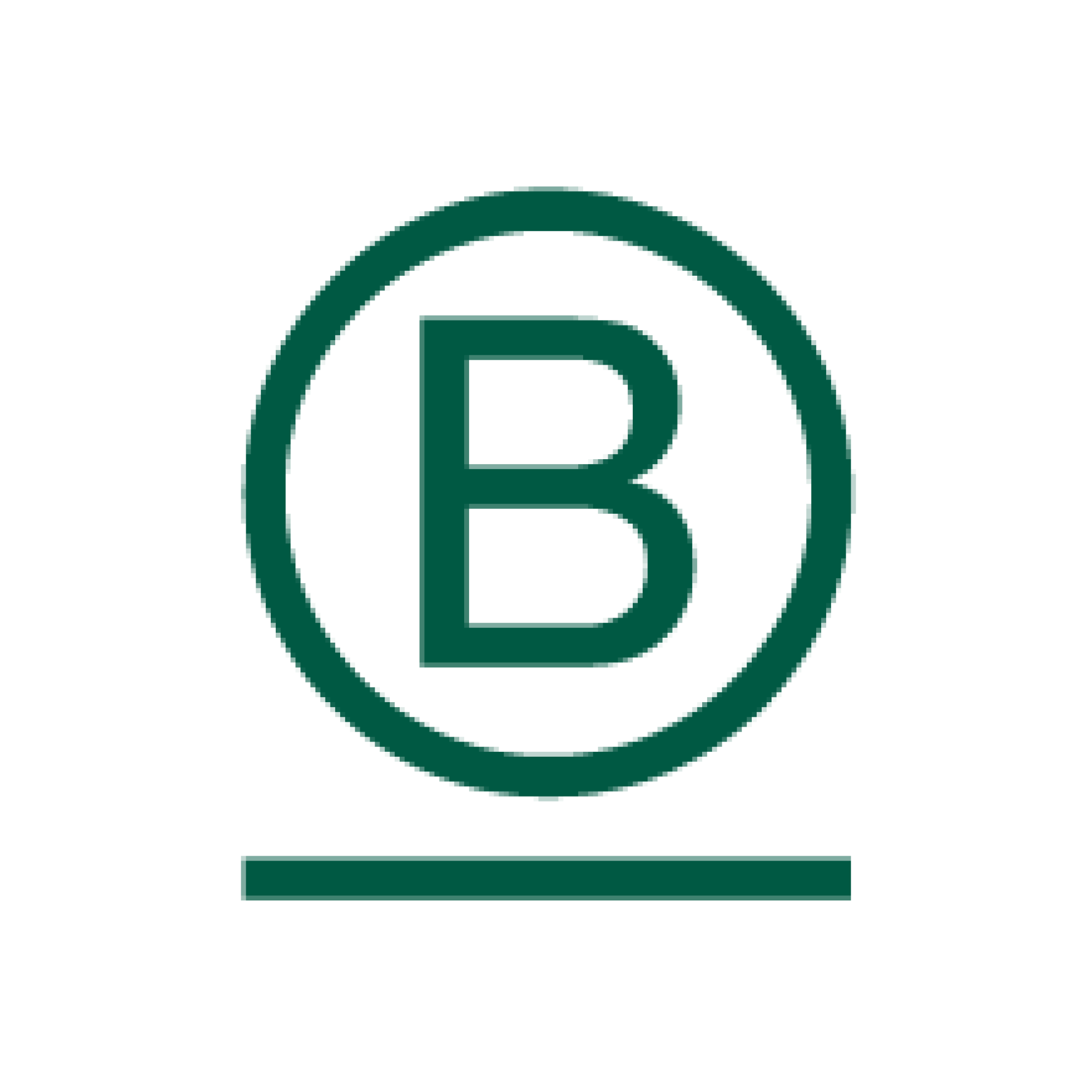 A dark green capital letter B enclosed in a circle, with a horizontal line underneath, all on a white background.