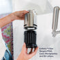 A person holds a stainless steel Rorra Countertop System housing and removes a black Rorra Enfinity™ filter near a kitchen faucet. Text reads: NSF tested Rorra Enfinity™ Filter targets PFAS, removes lead, microplastics, and 50+ other contaminants.
