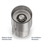 A top-down view of the Rorra Countertop System by Rorra, a medical-grade stainless steel water filtration unit with a spout. Text reads: Medical-Grade Stainless Steel, NSF Tested, No Installation Necessary—designed to remove lead for safer drinking water.