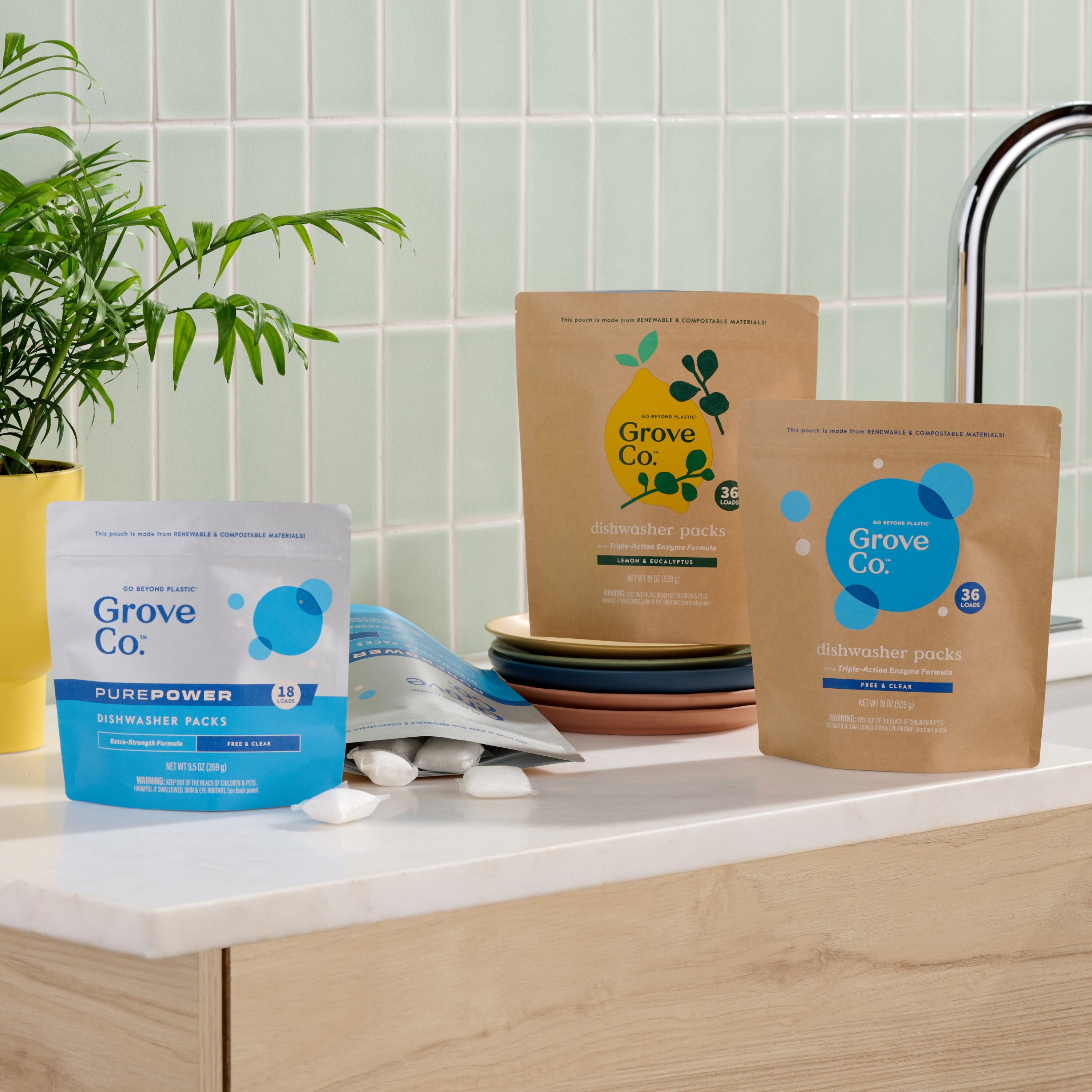 Grove Co. Dishwasher Detergent Packs – Triple-Action Clean - Lemon