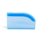 The Grove Co. Reusable Silicone Bag, in translucent blue with a curved top edge, stands upright on a white background and is designed for sustainable storage.