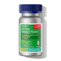 A bottle of Cabinet Health All Day Allergy Relief Caplets contains 300 non-drowsy caplets with 10 mg cetirizine hydrochloride each, offering 24-hour indoor and outdoor allergy relief in recyclable aluminum packaging.