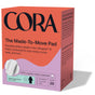 Cora Made to Move Pad with wings offers a contoured fit for leak protection and features a 100% organic cotton topsheet that is free from fragrances, chlorine, and dyes. Each box contains 28 pads.