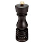 The Cole & Mason Wood Pepper Grinder features a carbon steel grinding mechanism, adjustable grind settings with white dot indicators, and a wooden top knob. Labeled near the bottom, it ensures long-lasting performance.