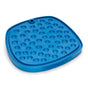 The West Paw Seaflex Bubbles Feast Mat is a blue, square silicone slow feeder and lick mat with rounded edges and shallow circular bumps, shown on a white background.