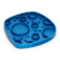 The West Paw Seaflex Bubbles Feast Mat is a blue, square slow feeder and lick mat with raised circular areas and cone bumps, designed to help pets eat slowly.