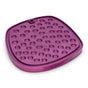 The West Paw Seaflex Bubbles Feast Mat is a purple, square silicone slow feeder and lick mat with raised circular bumps and a small hole near the edge, shown on a white background.