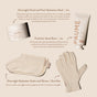 The Hand and Foot Recovery Gift Set by PAUME is the perfect self-care gift, featuring a hand and foot mask, probiotic hand balm, cotton socks and gloves for overnight hydration on a beige background with product details.