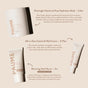 PAUME Hand Treatment Trio Gift Set displayed on beige, with text highlighting benefits like hydration and nourishing cuticle cream. Arrows link each product to descriptions; soft shadows fall behind.