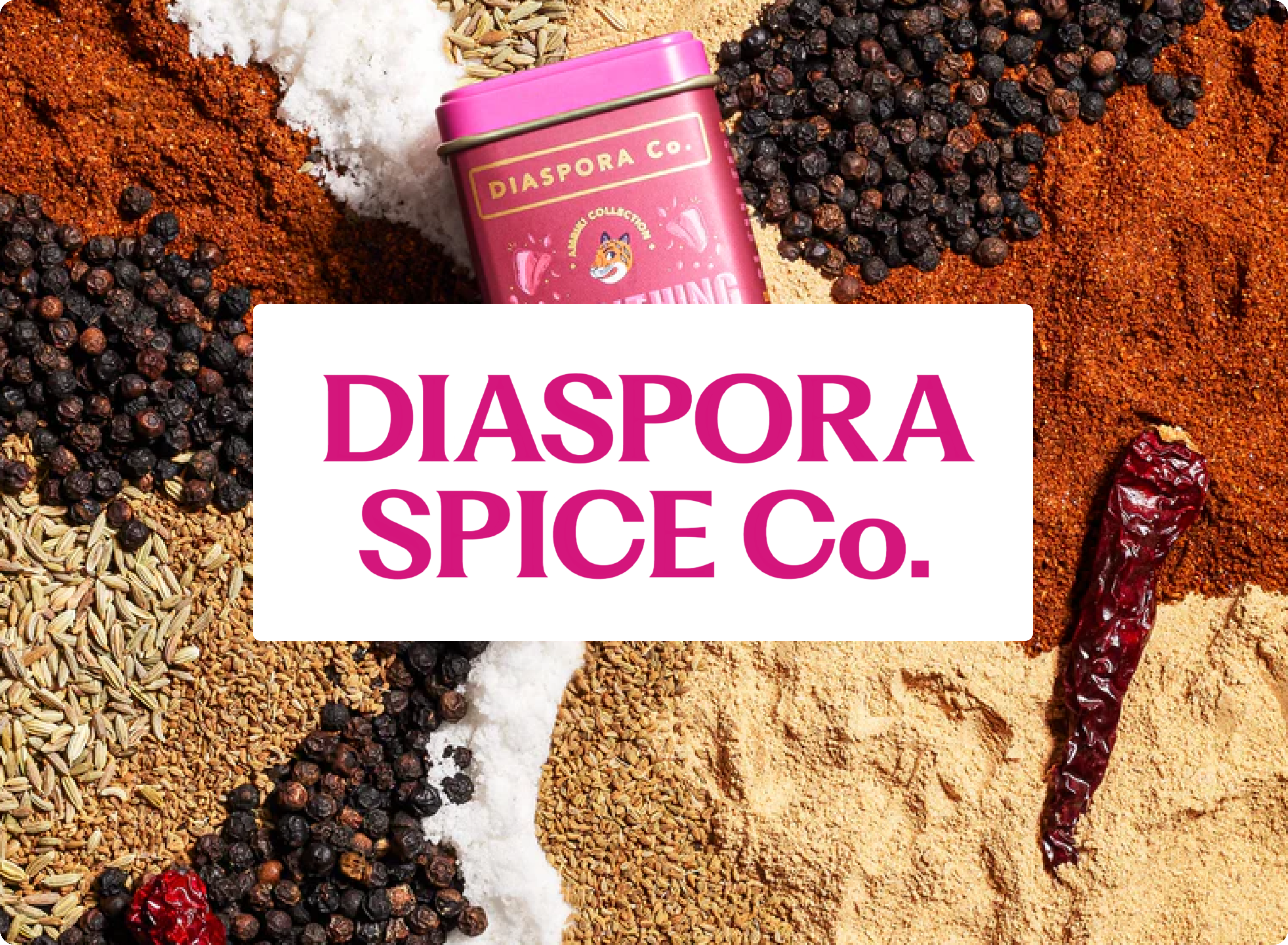 Spices with Diaspora Spice Co. canister in the center