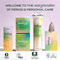 The Hempress Hygienics Hemp Regular Pad is a period care product made with organic cotton and pesticide-free hemp, displayed with eco-friendly certifications.