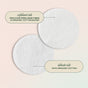 Two white Hemp Cosmetic Rounds from Hempress Hygienics are shown: one side exfoliates with pesticide-free hemp fiber and organic cotton, while the other is a soft, hypoallergenic layer made from 100% organic cotton.