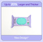 A pack of Freestyle Soft & Clean Jumbo Baby Wipes with a turquoise lid on a white background. Text above says Up to 20% Larger and Thicker, and below reads New Design*. Ideal for sensitive skin wipes needs.