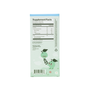 Back of Hilma Kids Happy Tummy Fiber Powder Packets box displays nutrition facts, ingredients, and manufacturer info. Cute green leaves and smiling fruit cartoons with branches decorate the bottom on a light green and white background.