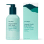 A light blue Ursa Major Hoppin' Fresh Body Wash with a pump sits beside its matching box, both featuring teal and dark green text, mountain graphics, and notes of peppermint and eucalyptus. The formula is sulfate-free.