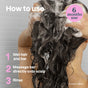 A person with long, wet hair massages ATTITUDE super leaves Shampoo Hydrating Bar into their scalp in the shower. Steps appear: Wet hair & bar, massage bar on scalp, rinse. A pink circle notes: 6 months use*.