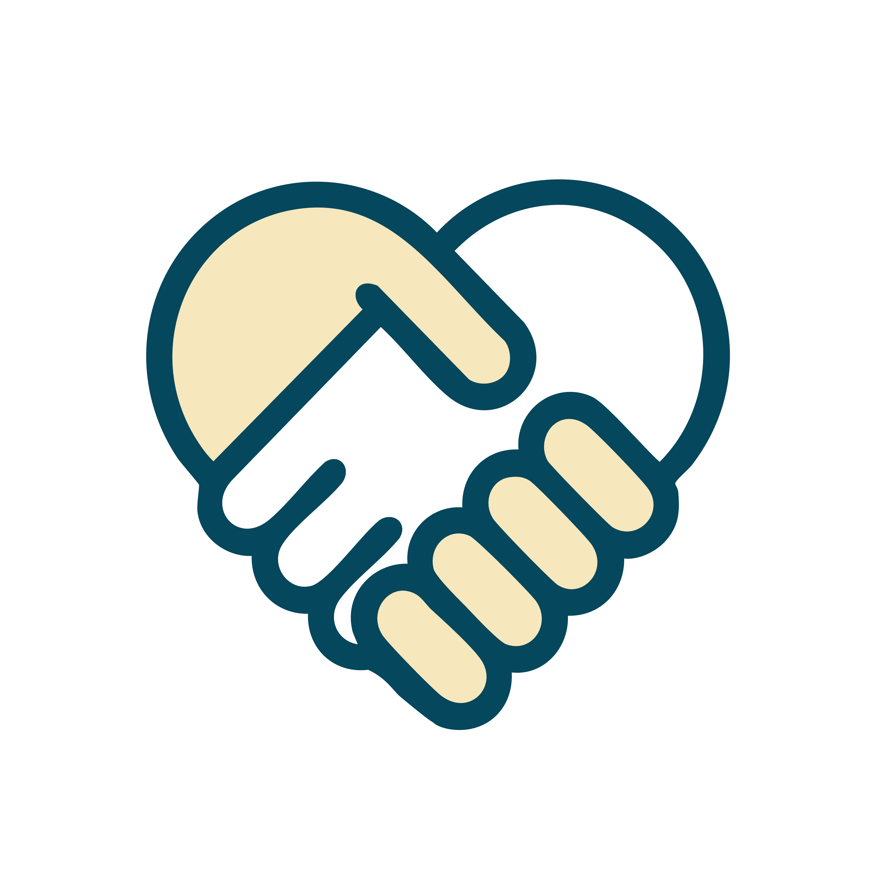 Illustration of two hands shaking, forming the shape of a heart. The hands are outlined in dark blue, with one hand colored beige and the other white, symbolizing partnership and unity.