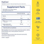 Supplement facts label for Ritual HyaCera vegan capsules with wheat seed oil extract and sodium hyaluronate. Right panel shows clinically proven wrinkle reduction, plus icons for clinical study, traceability, non-GMO, vegan, and third-party testing.