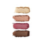 Four vertical swatches of RMS Beauty's ReDimension Hydra Eyes Quartet—light beige, peachy pink, dusty rose, and dark brown—talc-free shades ideal for long-wearing looks, displayed on a crisp white background.