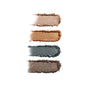 Four horizontal swatches from the RMS Beauty ReDimension Hydra Eyes Quartet—talc-free eyeshadows in beige, gold, gray, and brown—each with softly blended edges, are shown on a white background.