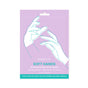 A pastel purple sachet labeled FaceTory Soft Hands Moisturizing Hand Mask features line art of two hands. It offers deep hydration with shea butter, almond oil, and ferments. Suitable for all skin types; sulfate- and paraben-free.