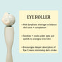 The UpCircle Merry + Bright Eyes Gift Set includes an Eye Roller Massage Tool and beige box listing benefits: aids lymphatic drainage, soothes under eyes, and boosts Eye Cream absorption to reduce dark circles.