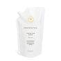 A white refill pouch of Hydrating Cream Hairbath by Innersense Organic Beauty, a silicone-free, hydrating shampoo with organic ingredients. Features a golden sunburst logo, minimal text, and a spout at the top left corner.