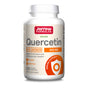 A white bottle of Jarrow Quercetin 500mg Veggie Capsules, non-GMO, gluten free, vegan, 200 capsules, highlighted for antioxidant and immune support and cardiovascular health.