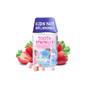 A bottle of Jack N Jill Tooth Sparkles Chewable Teeth Cleaning Tablets is surrounded by whole and sliced strawberries. The cap says Kids not brushing?, with pink tablets scattered in front of the bottle.