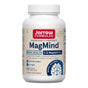A white bottle of Jarrow MagMind Brain Health with Magtein (Magnesium L-Threonate) contains 90 capsules; the label highlights brain health benefits and features a brain graphic with wellness icons.