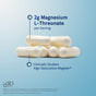 Five white capsules are stacked on a blue background. Text: 2g Magtein® (Magnesium L-Threonate) per serving for brain health, clinically studied for high absorption. Jarrow MagMind Brain Health with Magtein® and the logo appear at bottom left.