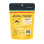 Back of Jiminy's Crunchy Peanut Butter & Blueberry Cricket Dog Treat bag showcases protein-packed, sustainable treats made with insect protein. Lists benefits, ingredients, feeding instructions, and @JIMINYSFORPETS social media handle.