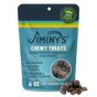 A bag of Jiminy's Chewy Peanut Butter & Cranberry Training Treats for dogs, allergy-friendly and made with oats and sustainable cricket protein. The blue and yellow package displays the treats at the bottom.
