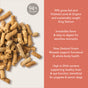 A pile of brown, stick-shaped K9 Natural Grain-Free Freeze-Dried Dog Food on a beige background. Beside them, text highlights 94% meat, easy digestion, New Zealand mussels, and high DHA for brain and eye health.