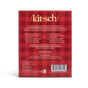 Red plaid box with white and gold text details the Hair Detangling Brush Duo Gift Set by Kitsch, featuring a travel-friendly detangling brush, usage instructions, benefits like reducing hair breakage, care info, and company details.