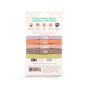 KOOSHOO Organic Hair Ties, a pack of five in assorted earthy colors, come on a white card with info about their ethically made, plastic-free materials. Icons highlight organic, natural ingredients for a zero waste choice.